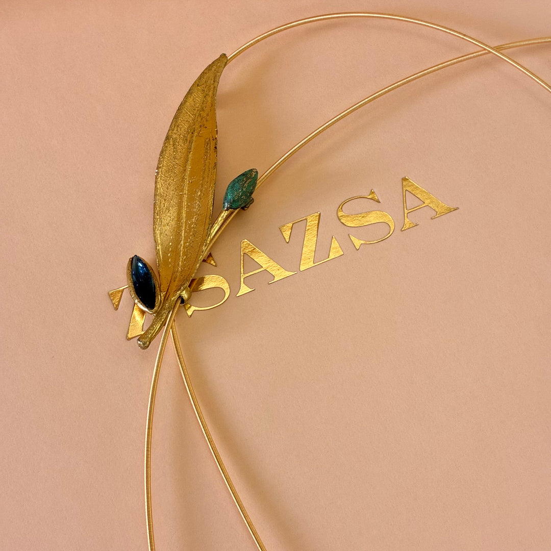 Handmade leafs navy blue Swarovski necklace