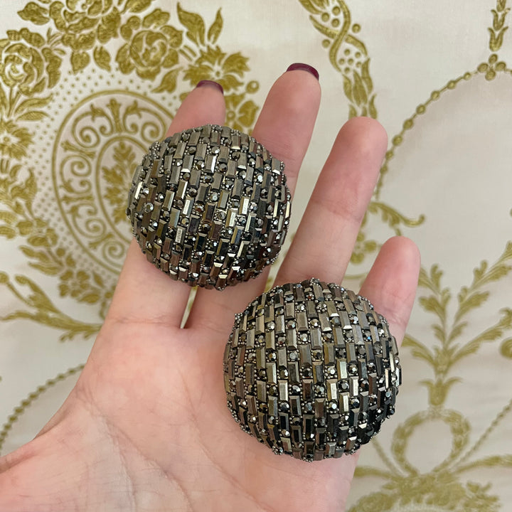 huge Round Stone Cluster Dome Clip on Earrings