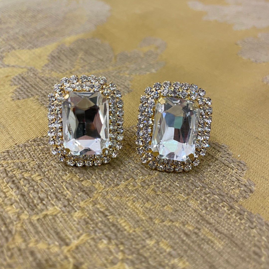 Big stone gold clips earrings