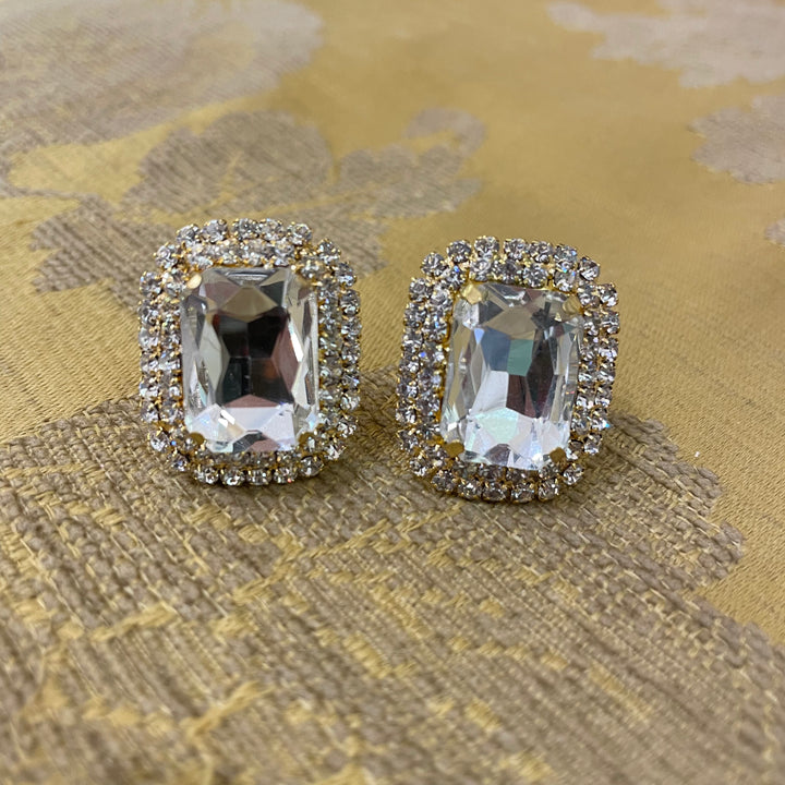 Big stone gold clips earrings