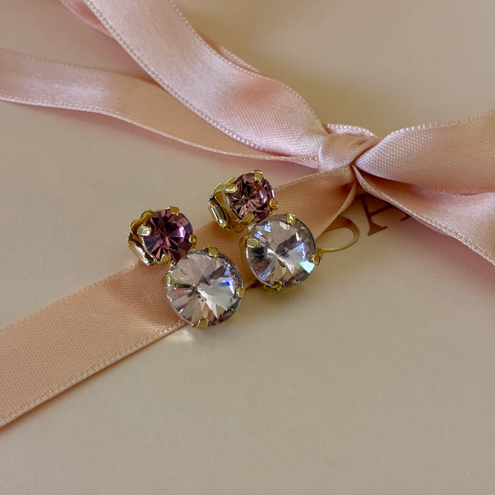 Pink Swarovski crystals gold plated earrings