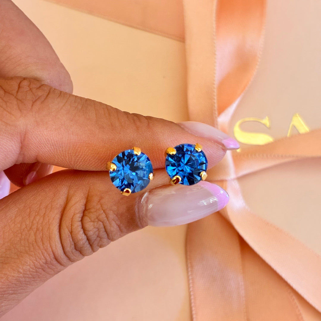 Royal blue Swarovski crystals gold plated studs
