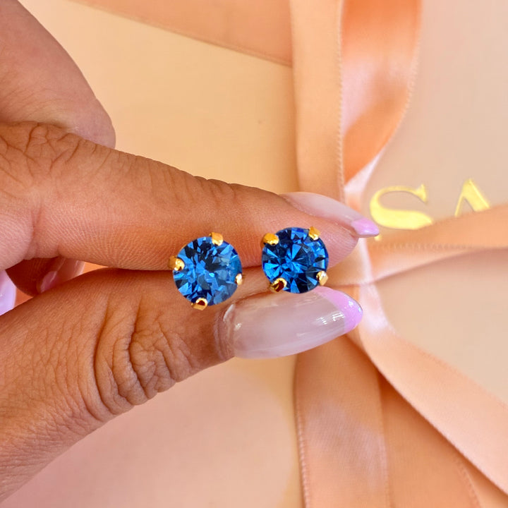 Royal blue Swarovski crystals gold plated studs