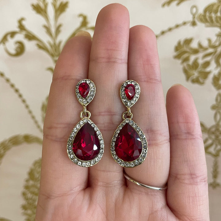 Double teardrop wine earrings
