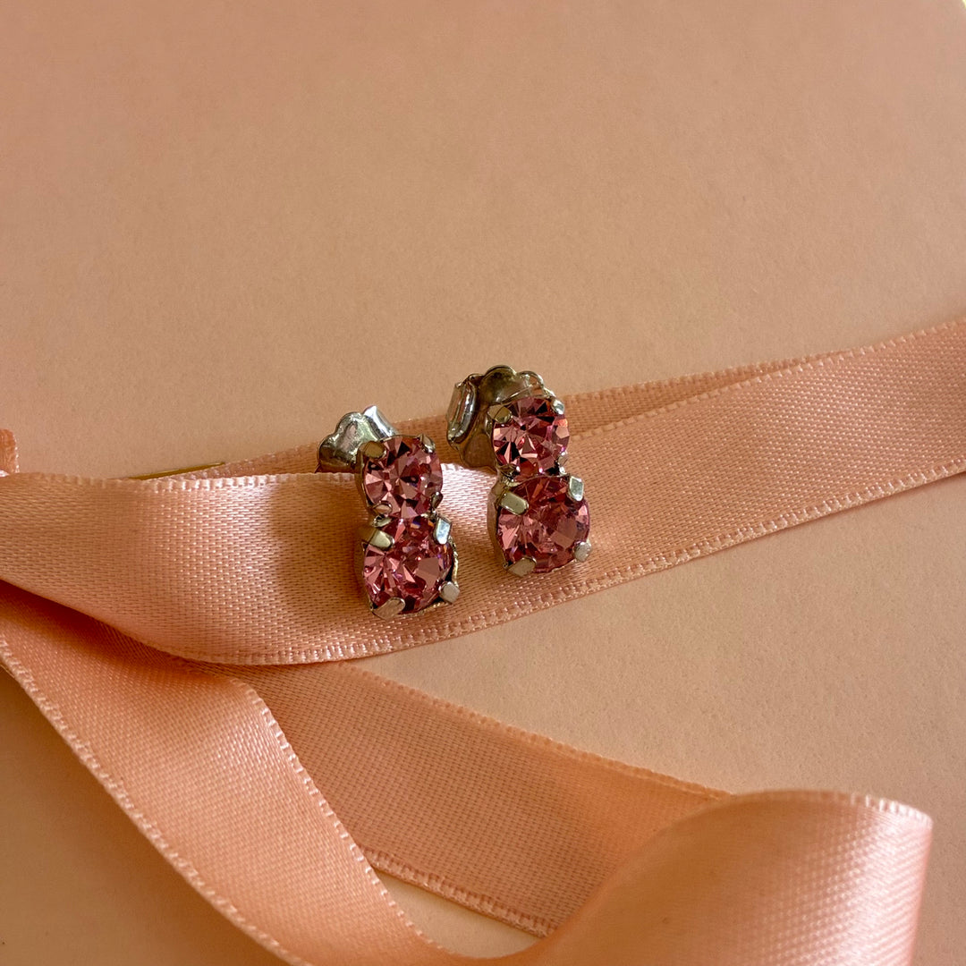Pink Swarovski crystals silver earrings