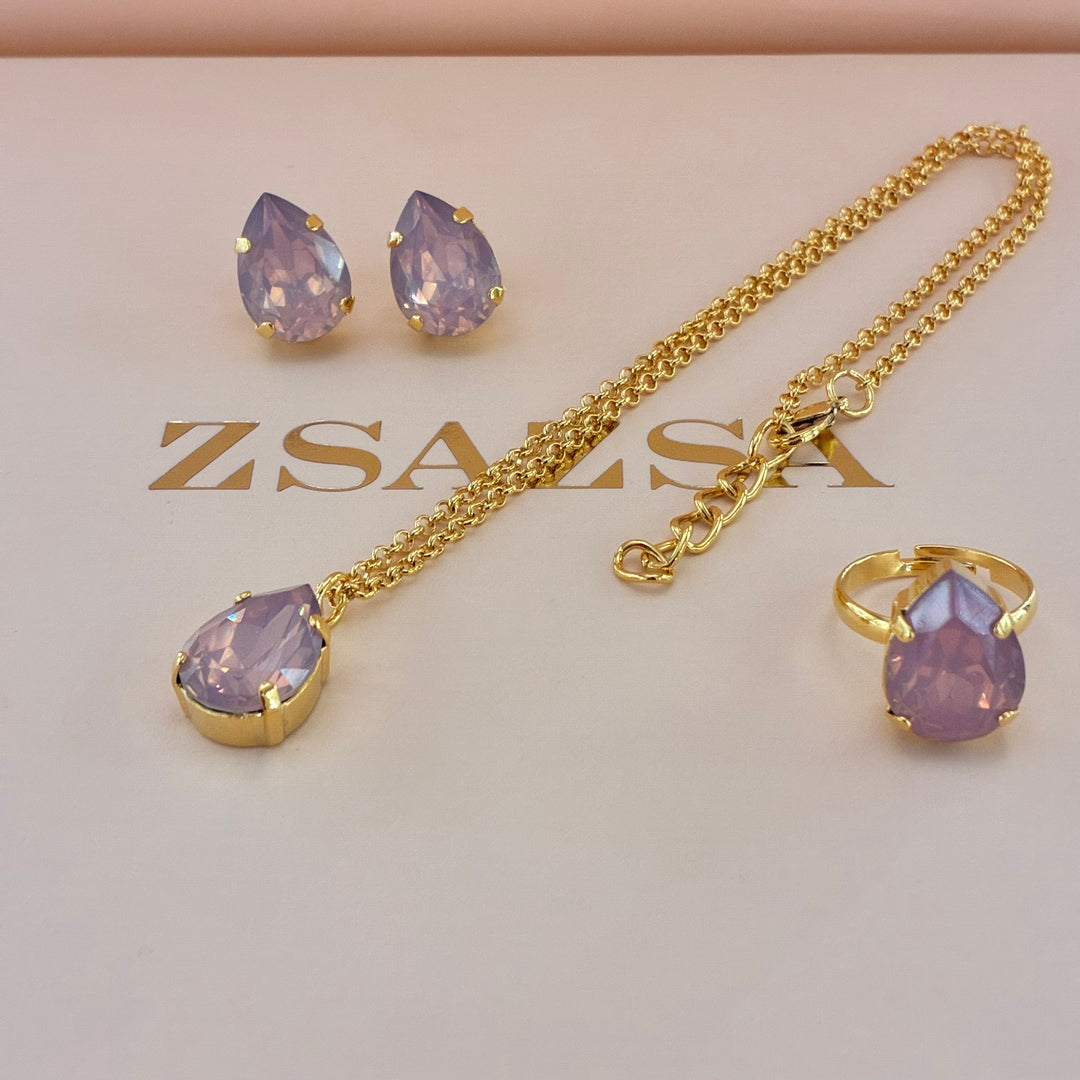 Teardrop light pink Preciosa crystals gold plated set