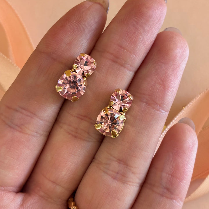 Pink Swarovski crystals gold plated earrings