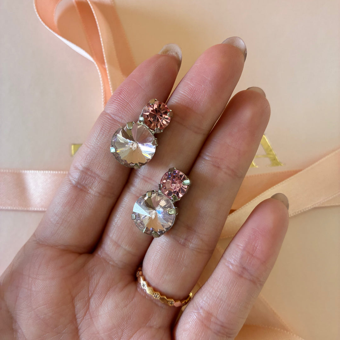 Pink Swarovski crystals silver earrings