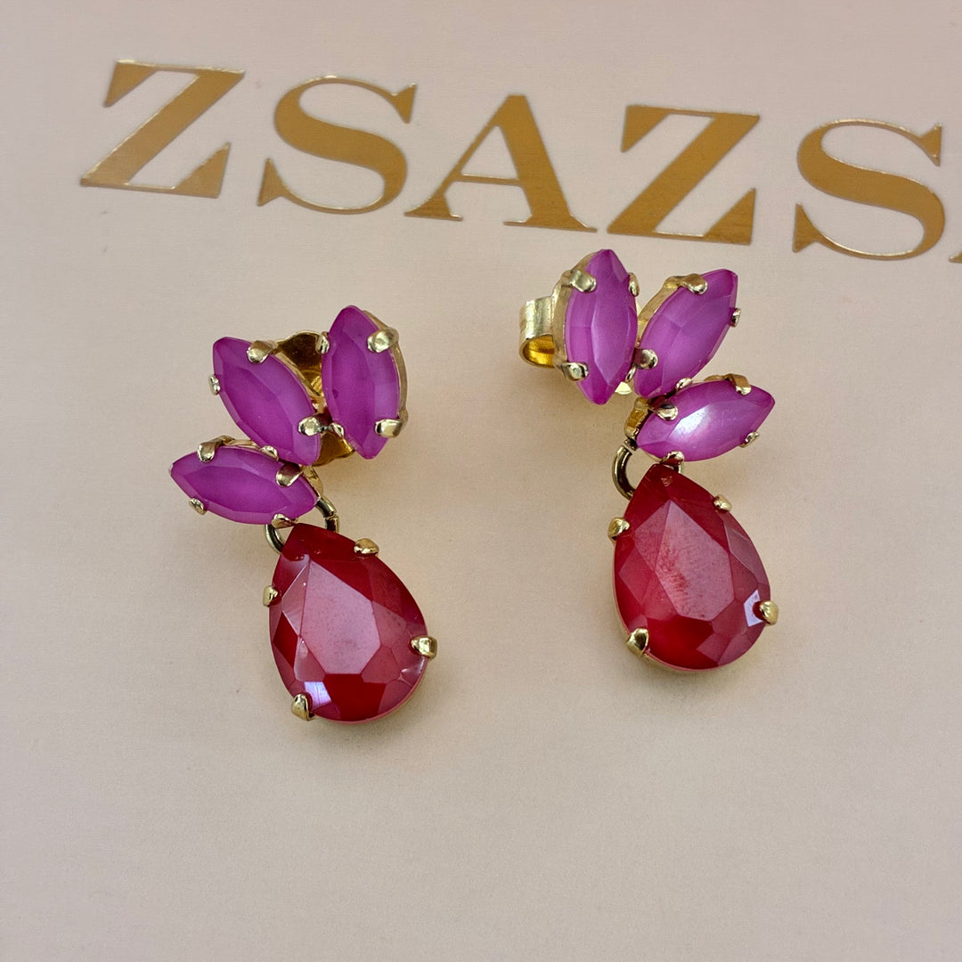 Pink and red Swarovski crystals earrings