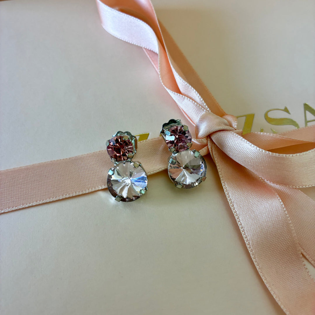 Pink Swarovski crystals silver earrings