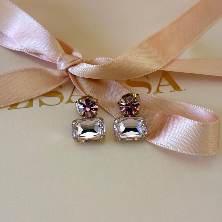 Pink Swarovski crystals gold plated earrings