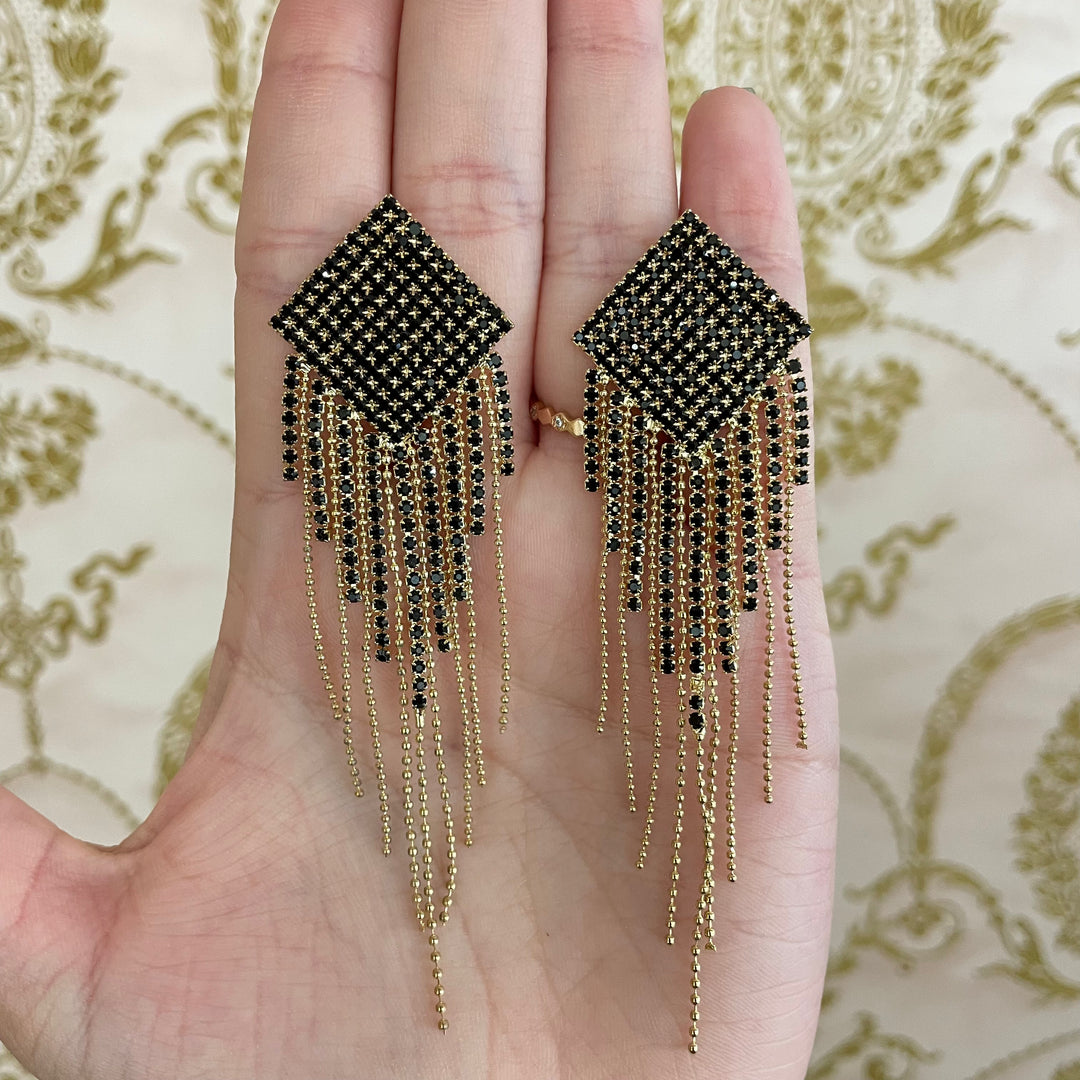 Black gold plated fringe earrings