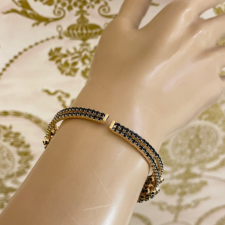 2 Rows black gold rhinestone bangle