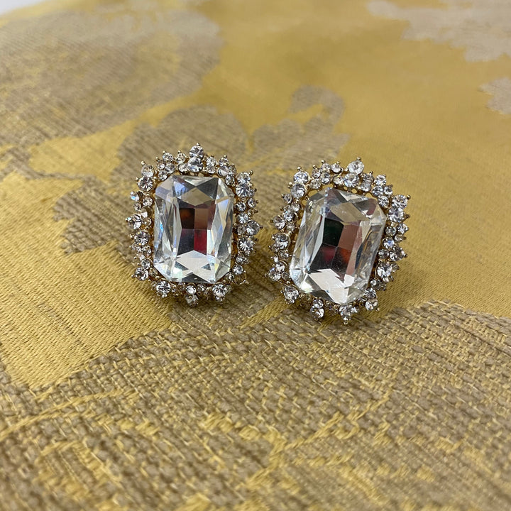 Big stone gold clips earrings