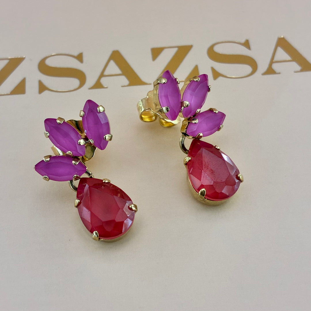 Pink and red Swarovski crystals earrings