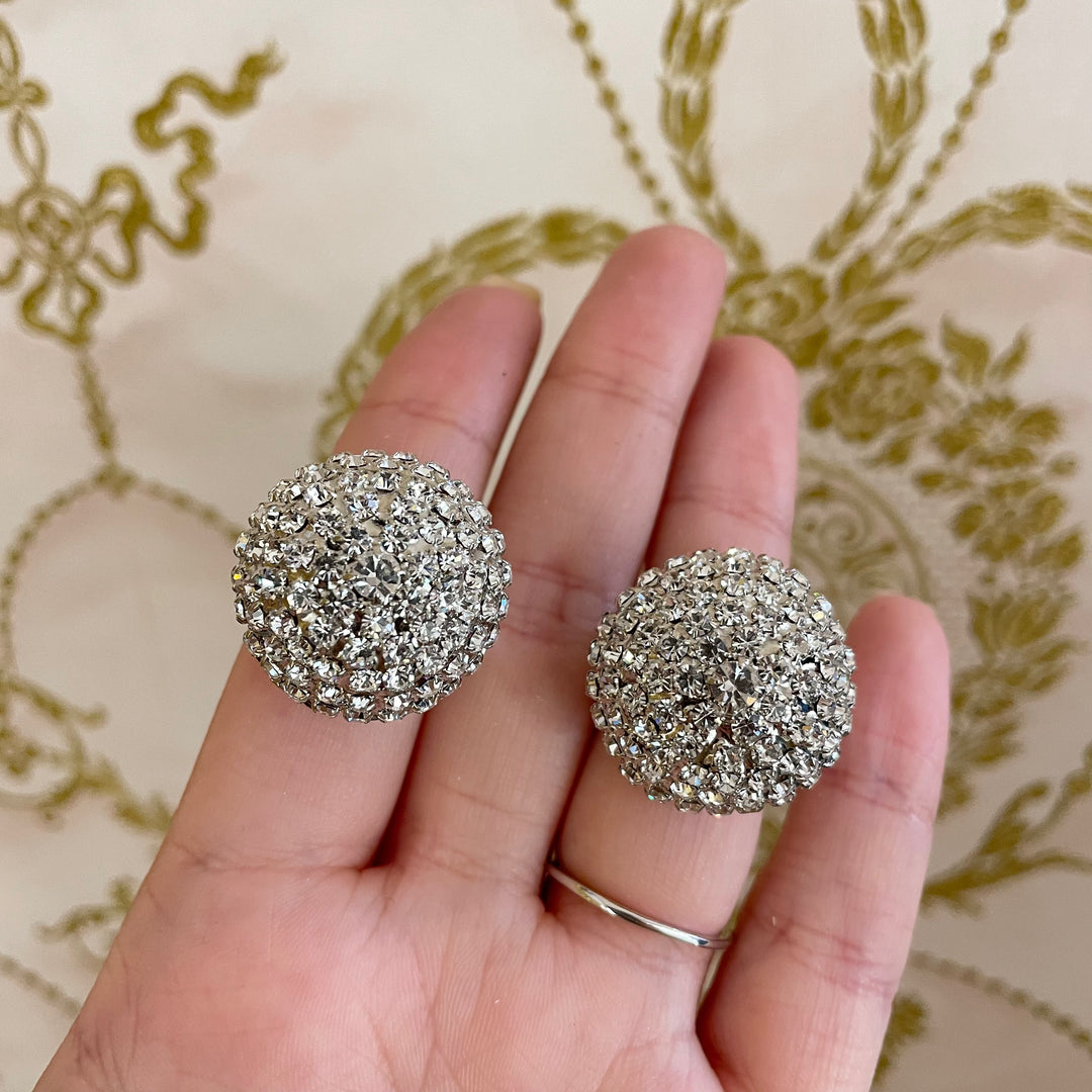 Silver Swarovski Crystal Round clips earrings