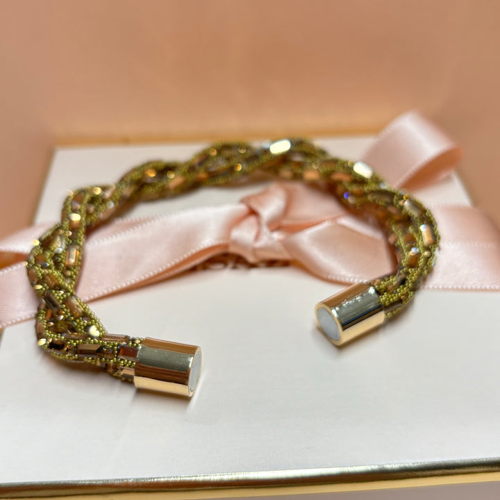 Bronze Rhinestone Twisted Gold-Plated Bracelet