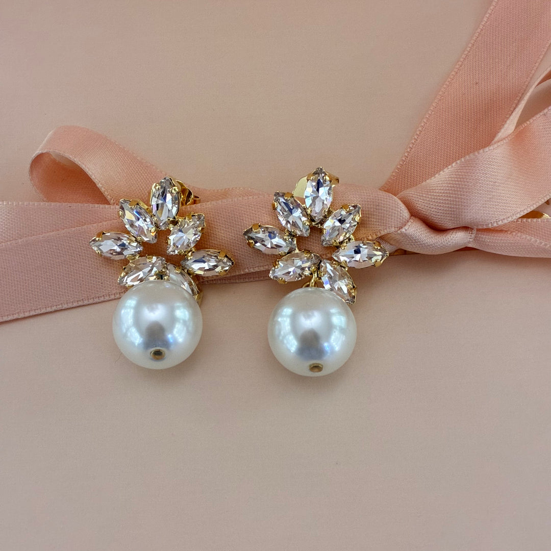 Light Pink Swarovski crystals gold plated marquise with pearls