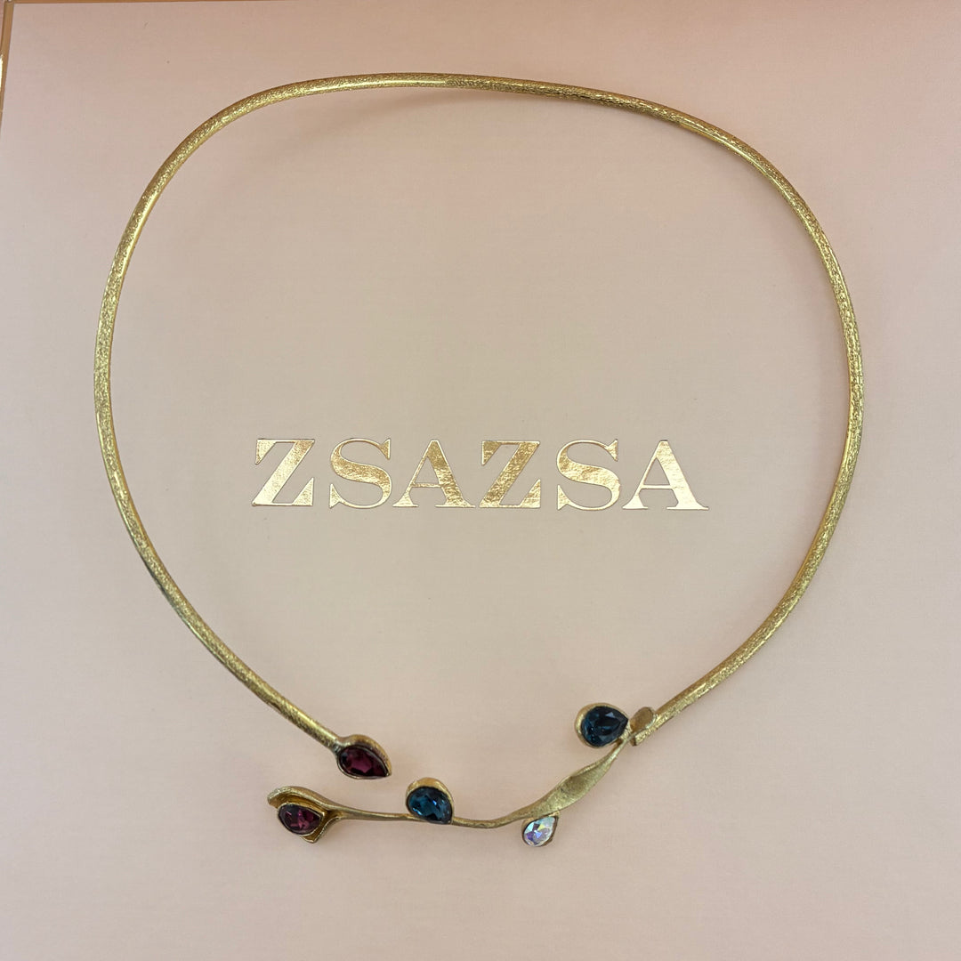 Multicoloured swarovski crystals gold plated choker