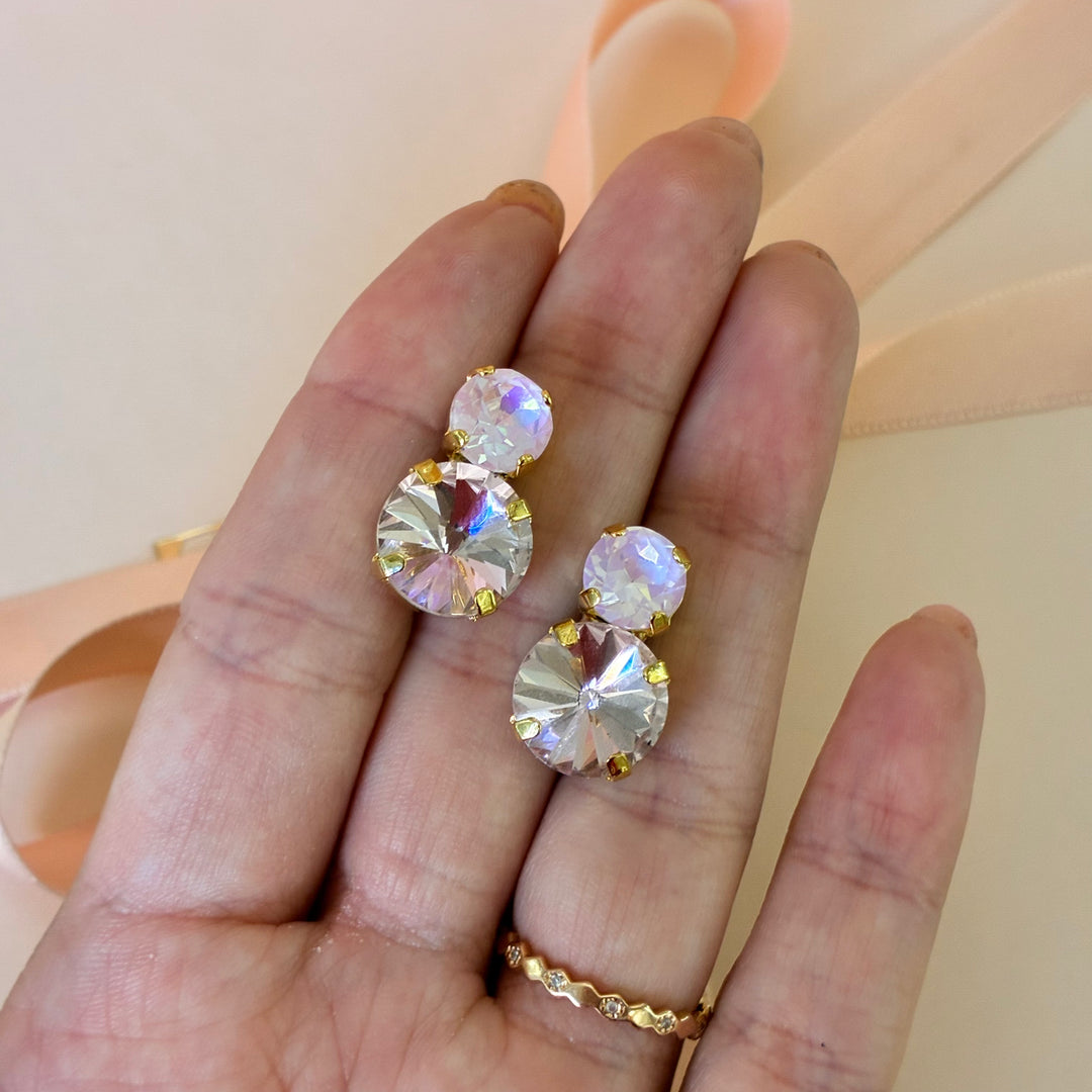 Light Pink Swarovski crystals gold earrings