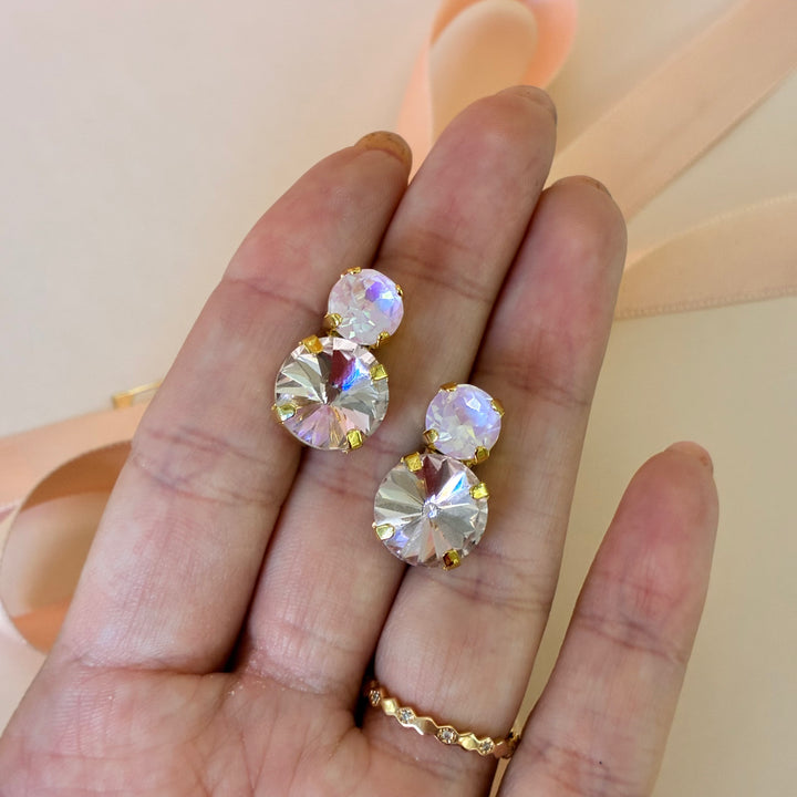 Light Pink Swarovski crystals gold earrings