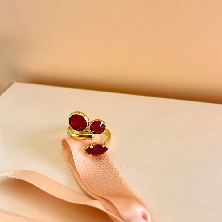 Round and marquise red Swarovski crystals ring