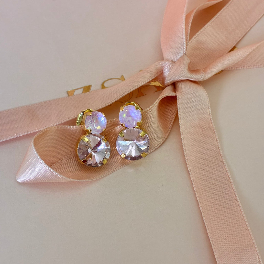 Light Pink Swarovski crystals gold earrings
