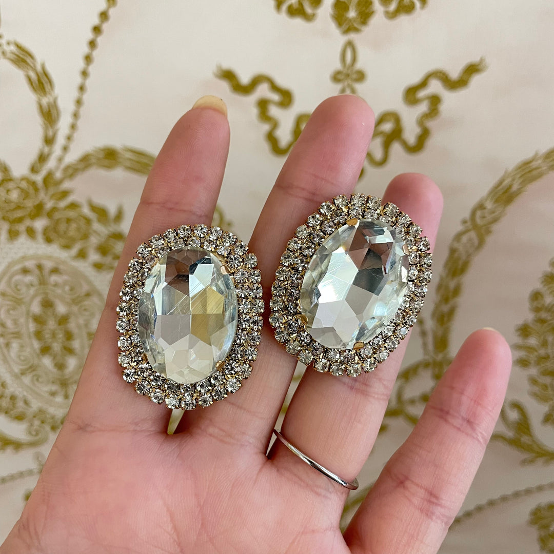 Big stone gold clips earrings