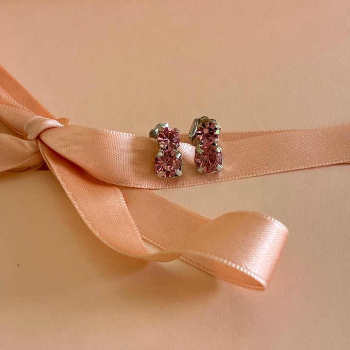 Pink Swarovski crystals silver earrings