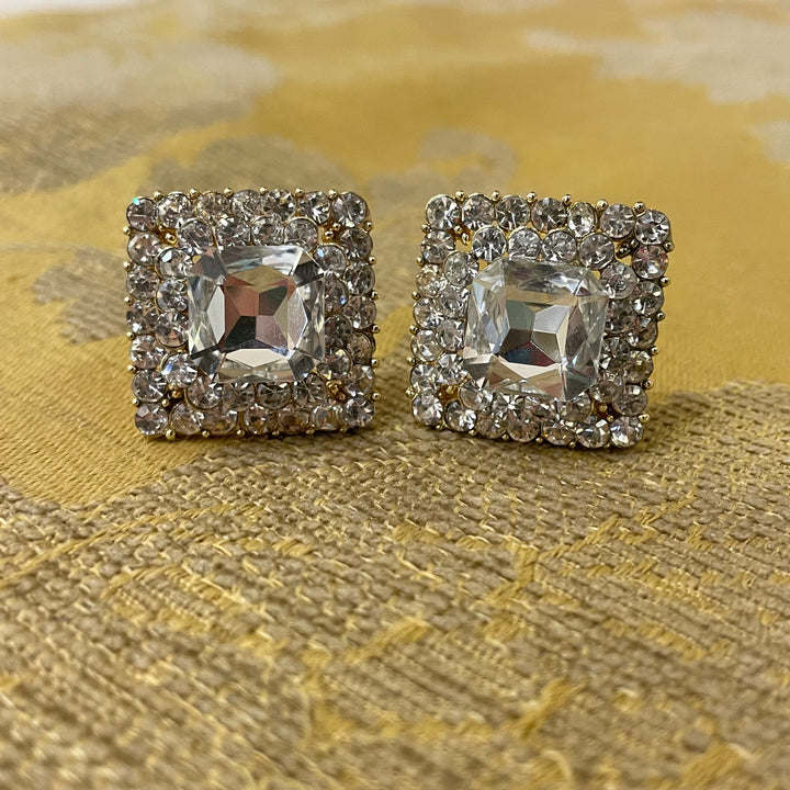 Square rhinestone clips earrings