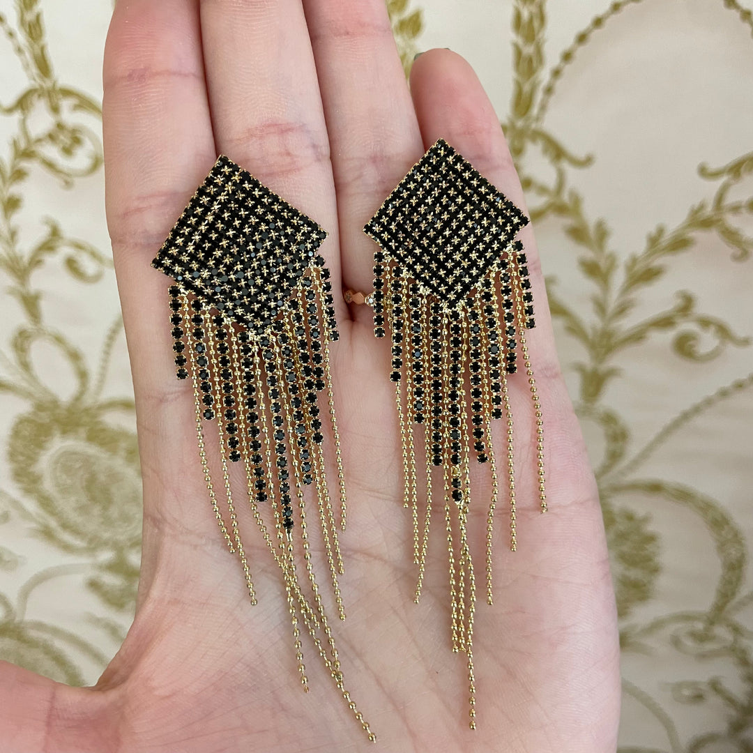 Black gold plated fringe earrings