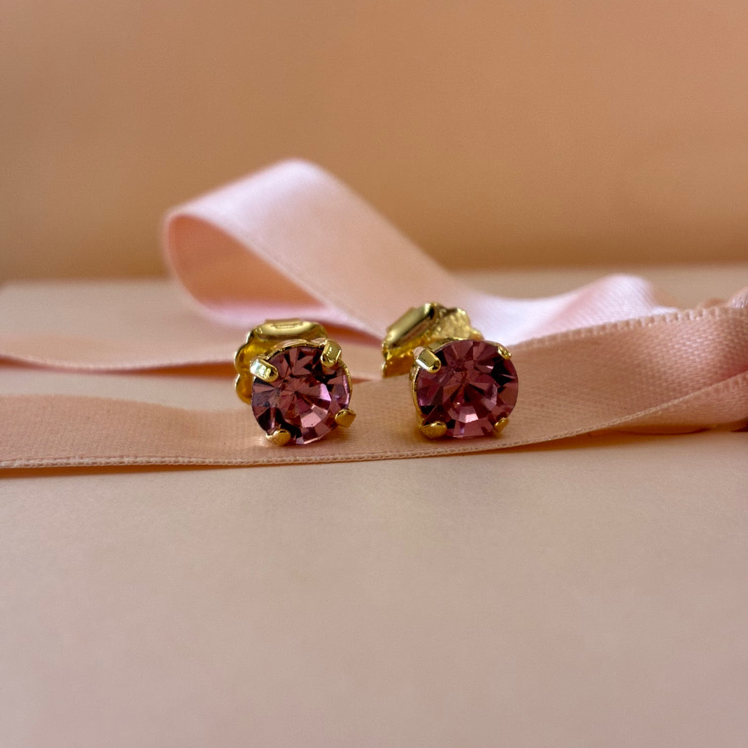 Pink Swarovski crystals gold plated studs