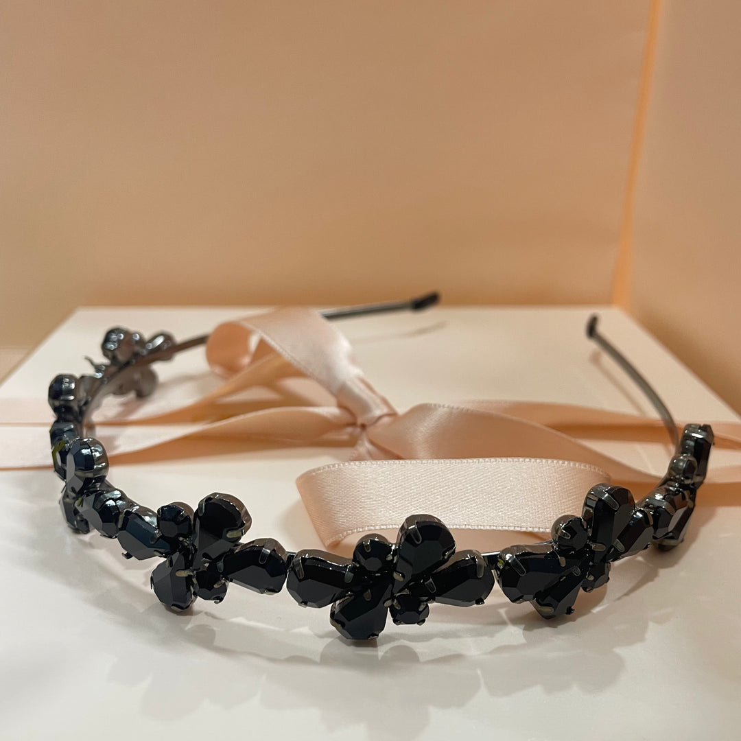 All black teardrop stone cluster headband