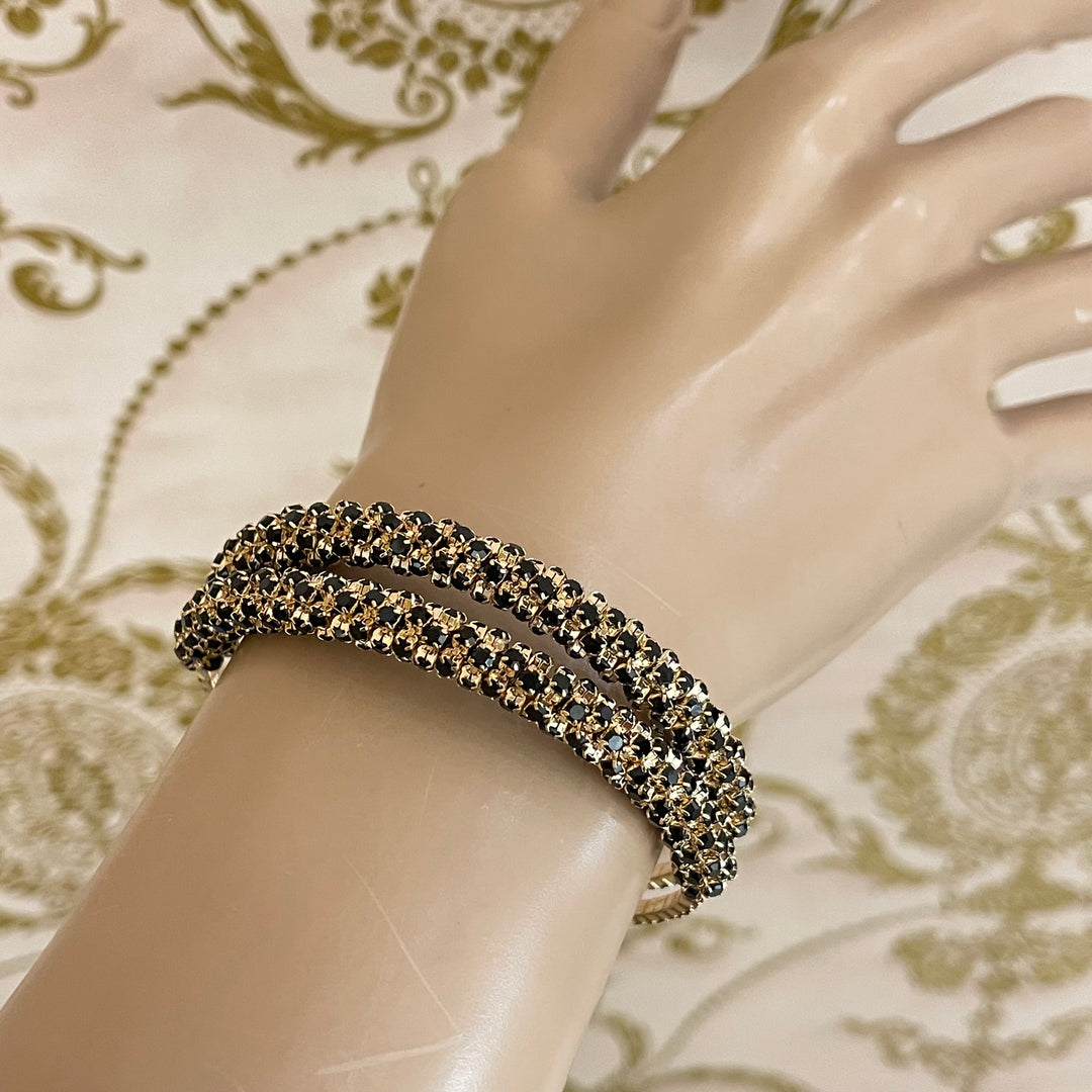 2 Rows black gold rhinestone bangle