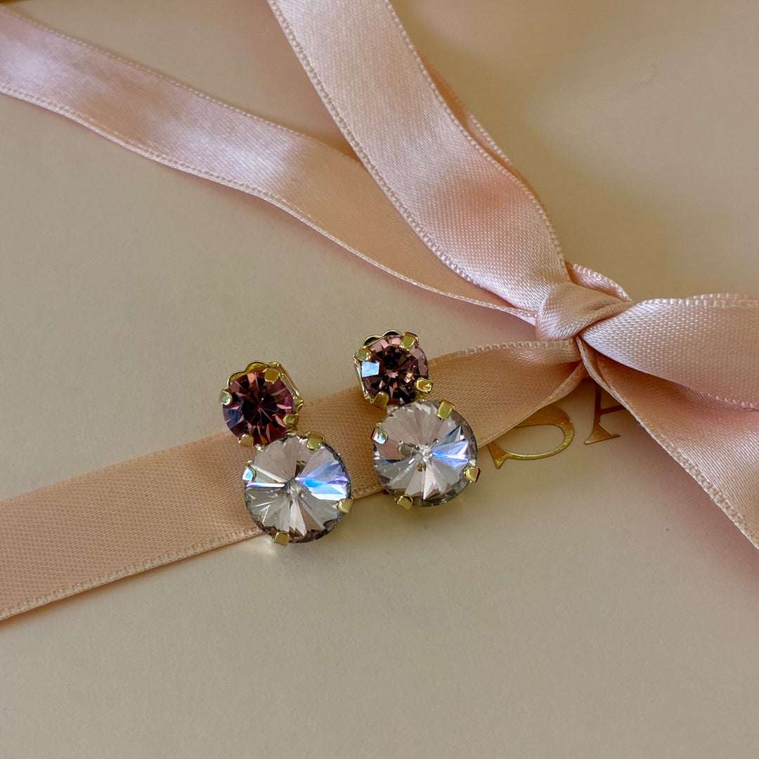 Pink Swarovski crystals gold plated earrings