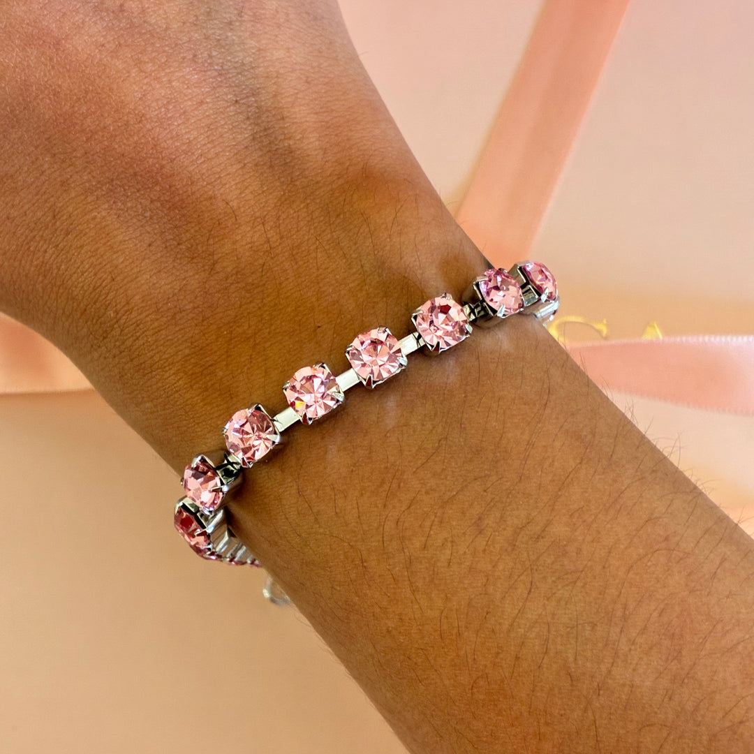 Pink Swarovski crystals silver bracelet