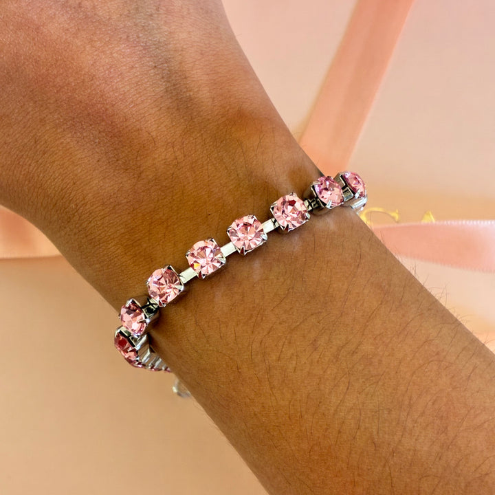 Pink Swarovski crystals silver bracelet