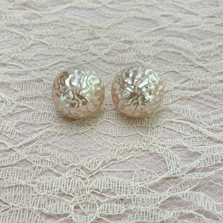 Pink half ball pearl clips earrings