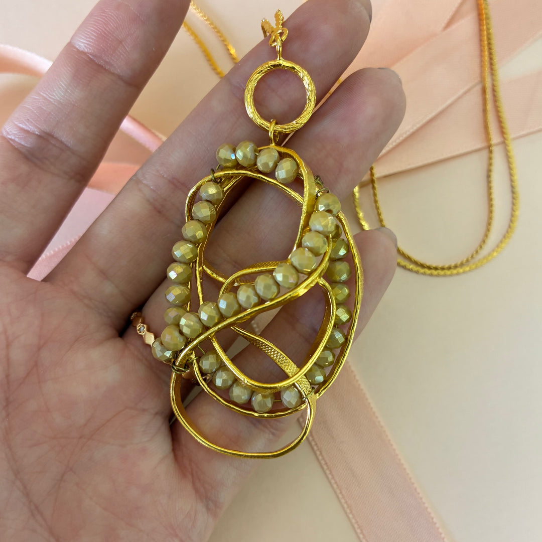 Handmade champagne bead gold plated necklace