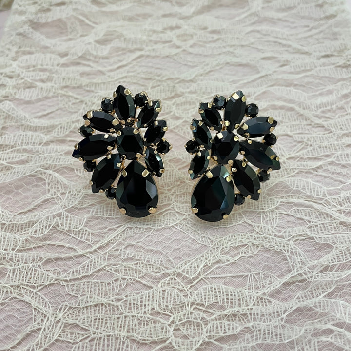 Black mix of stones clips earrings