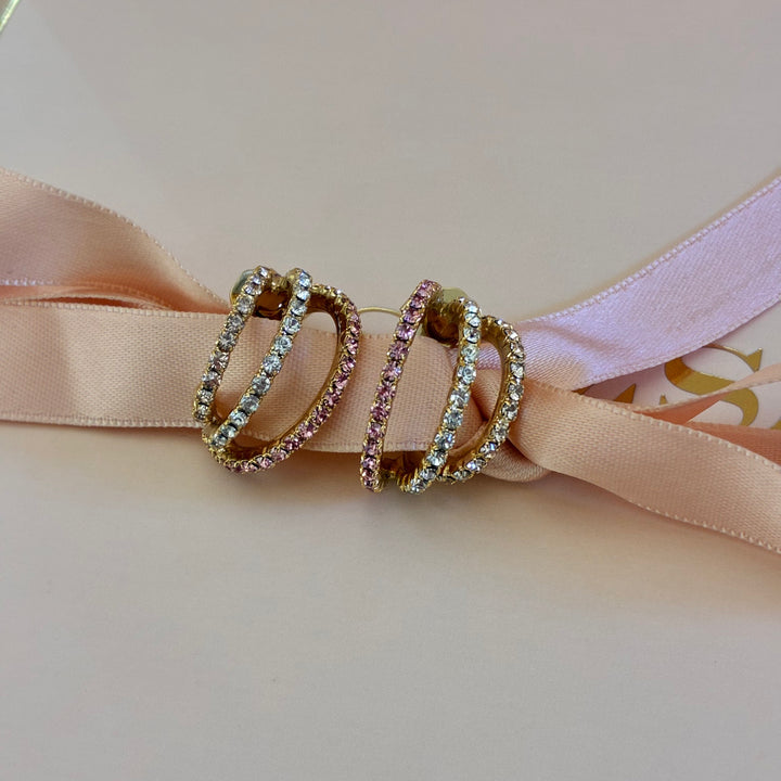 Pink Swarovski crystals gold plated half hoop