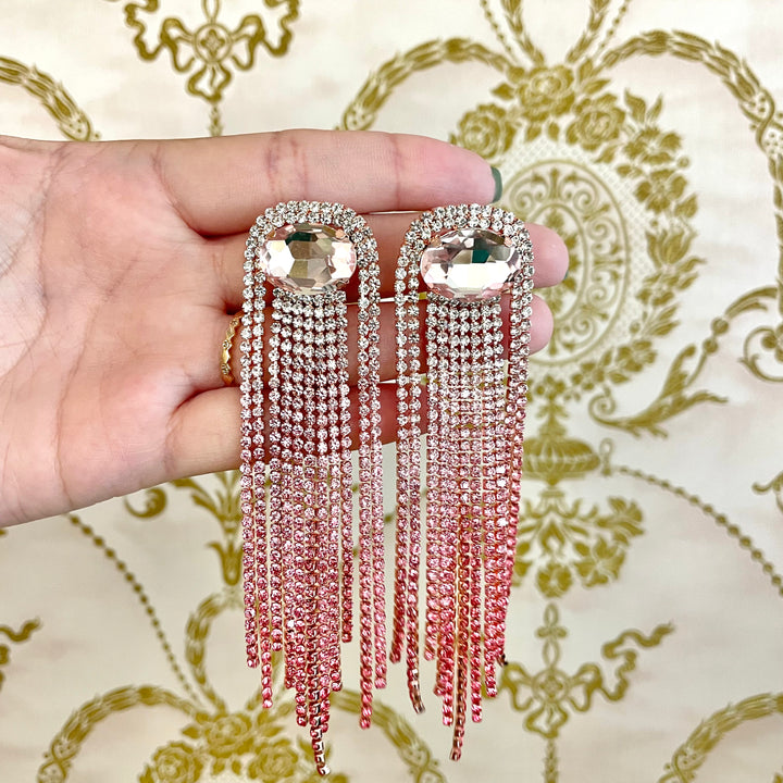 Long Fringe pink clips earrings