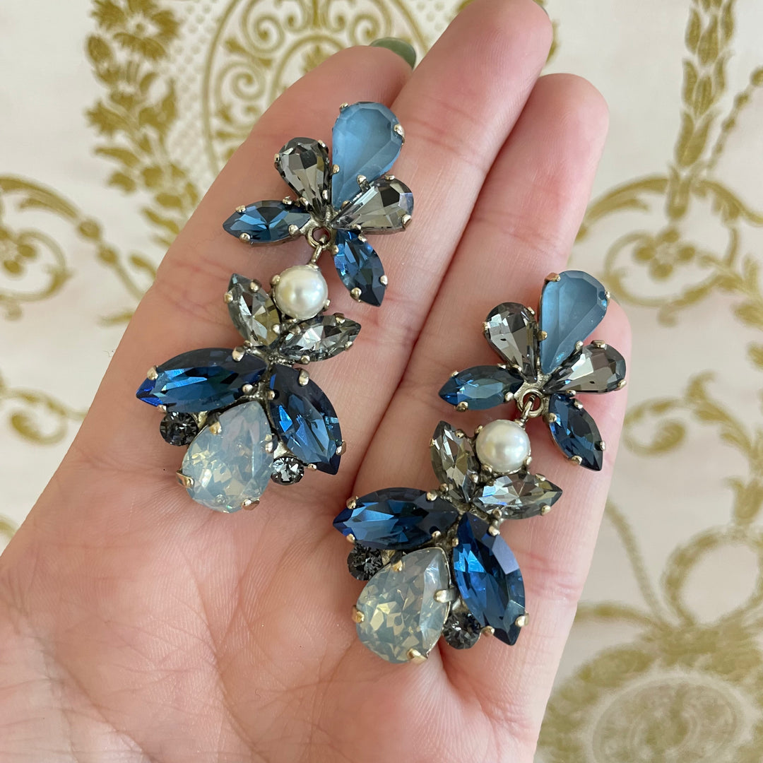 Blue with pearl touch Swarovski crystal earrings