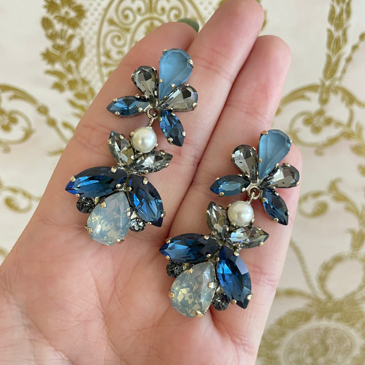Blue with pearl touch Swarovski crystal earrings
