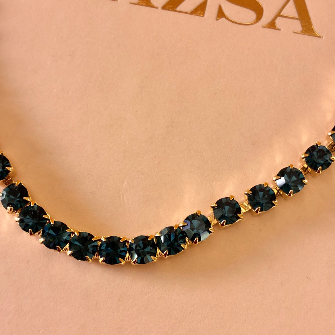 Navy blue Preciosa crystals gold plated necklace