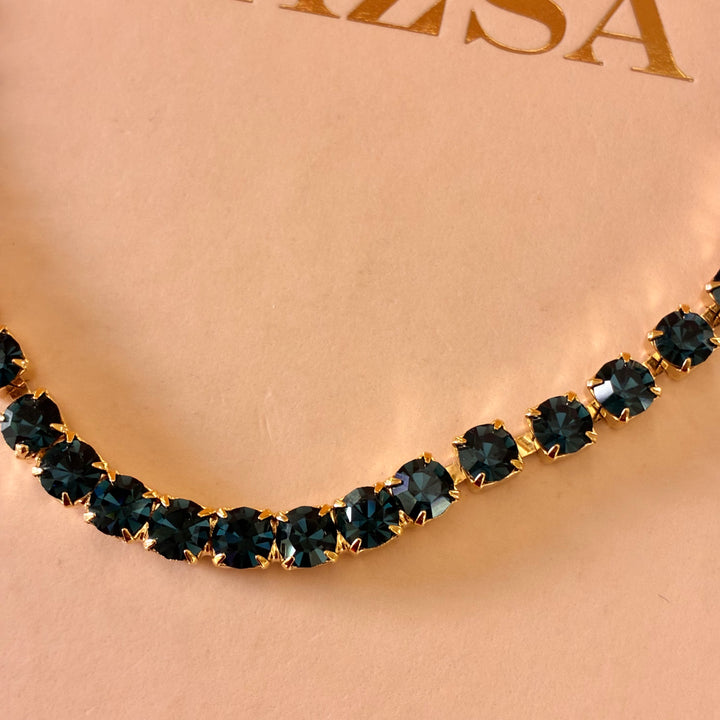 Navy blue Preciosa crystals gold plated necklace