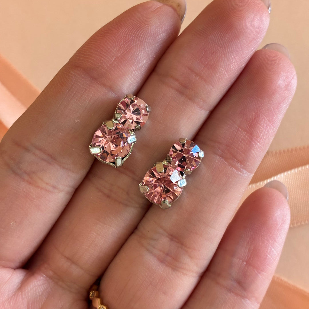 Pink Swarovski crystals silver earrings