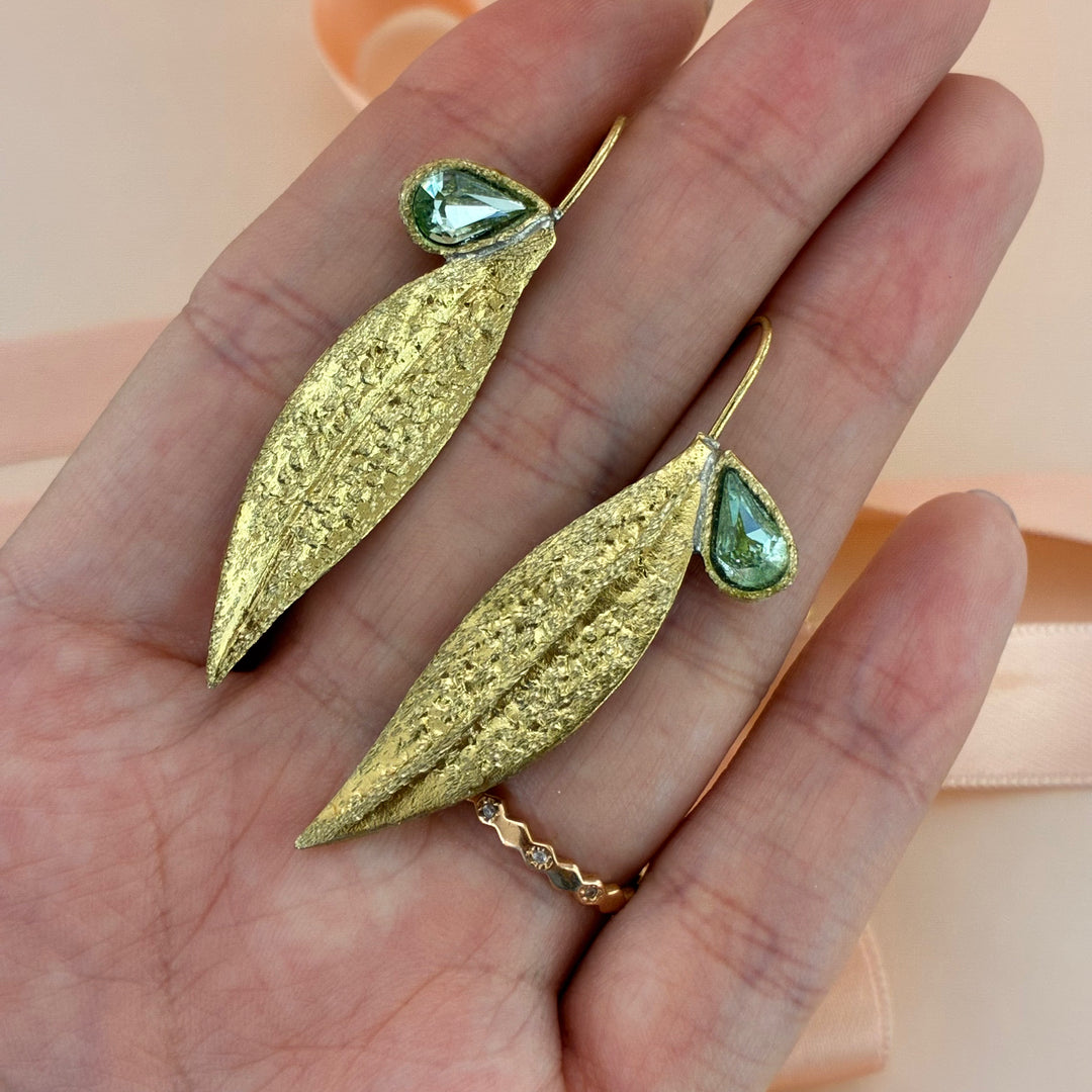 Handmade leafs mint Swarovski