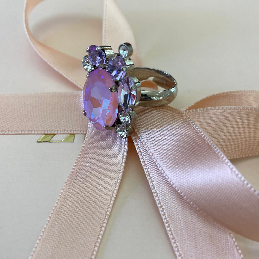 Pink and Lilac Swarovski crystals ring