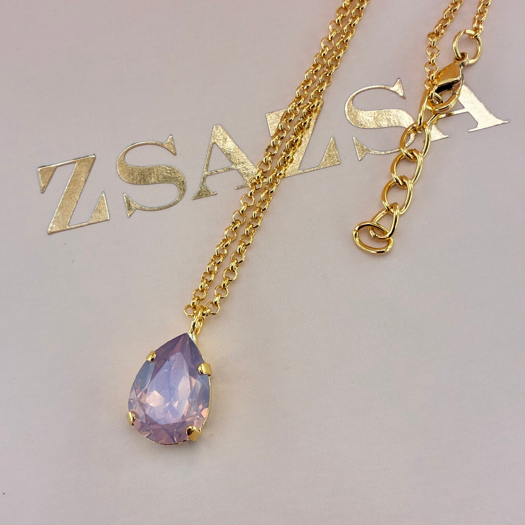 Teardrop light pink Preciosa crystals gold plated set